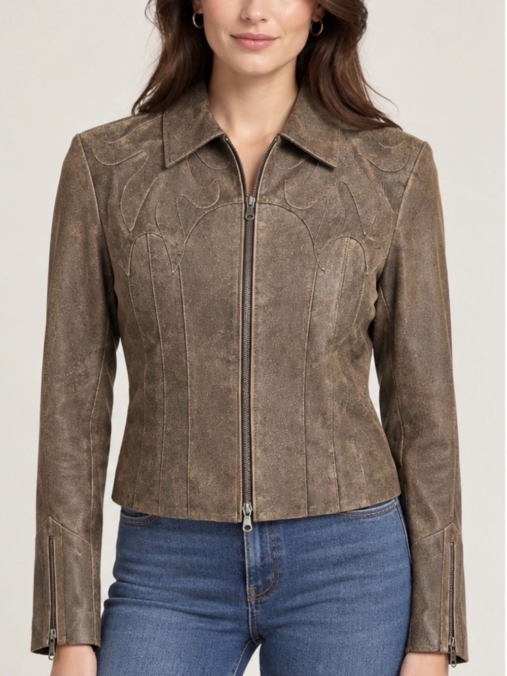 NWOT A.M.I. zipped 100% leather jacket size S Y2K